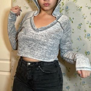 Almost famous cropped faded grey long-sleeve tee!